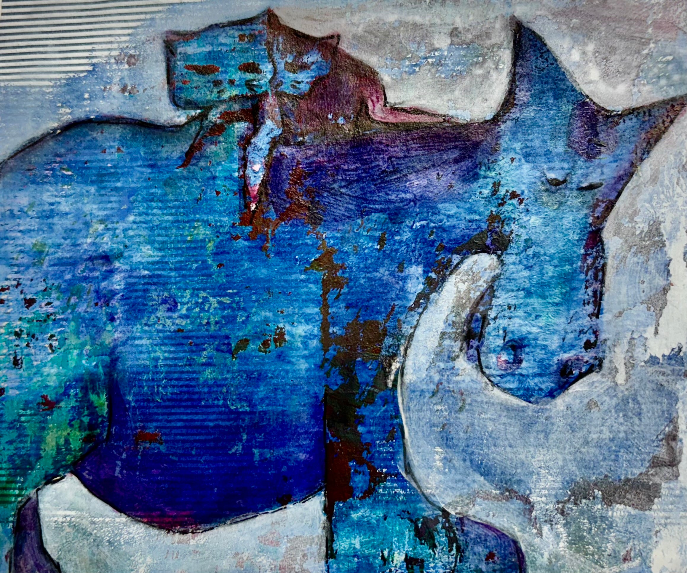 Two Cats Riding a Horse - Mixed Media Art Print by DAMFunArt