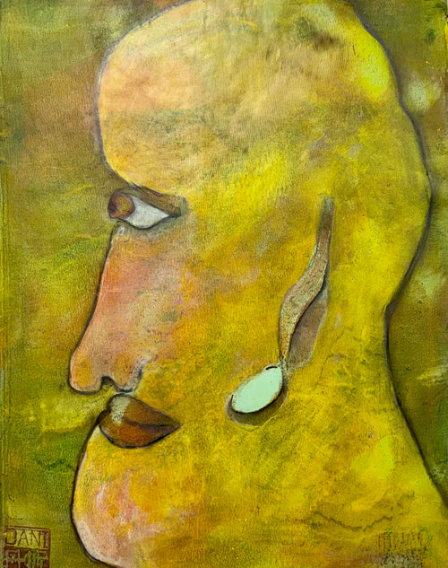 Bald Green Genie - Mixed Media Art Print by DAMFunArt