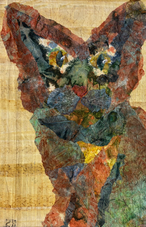 Cat on Sanskrit - Mixed Media Original Art - Mixed Media Art Print by DAMFunArt