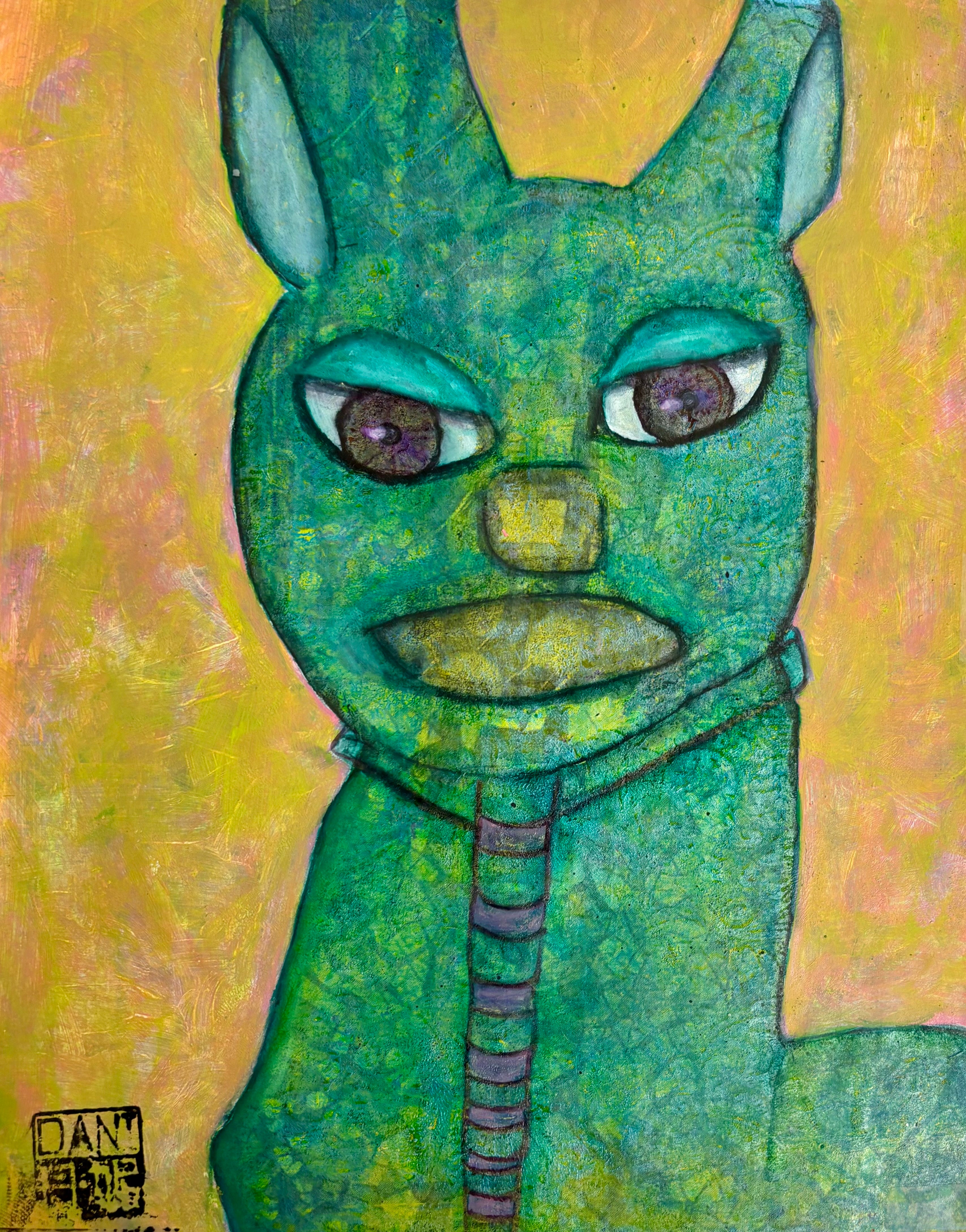 Green Llama - Mixed Media Art Print by DAMFunArt