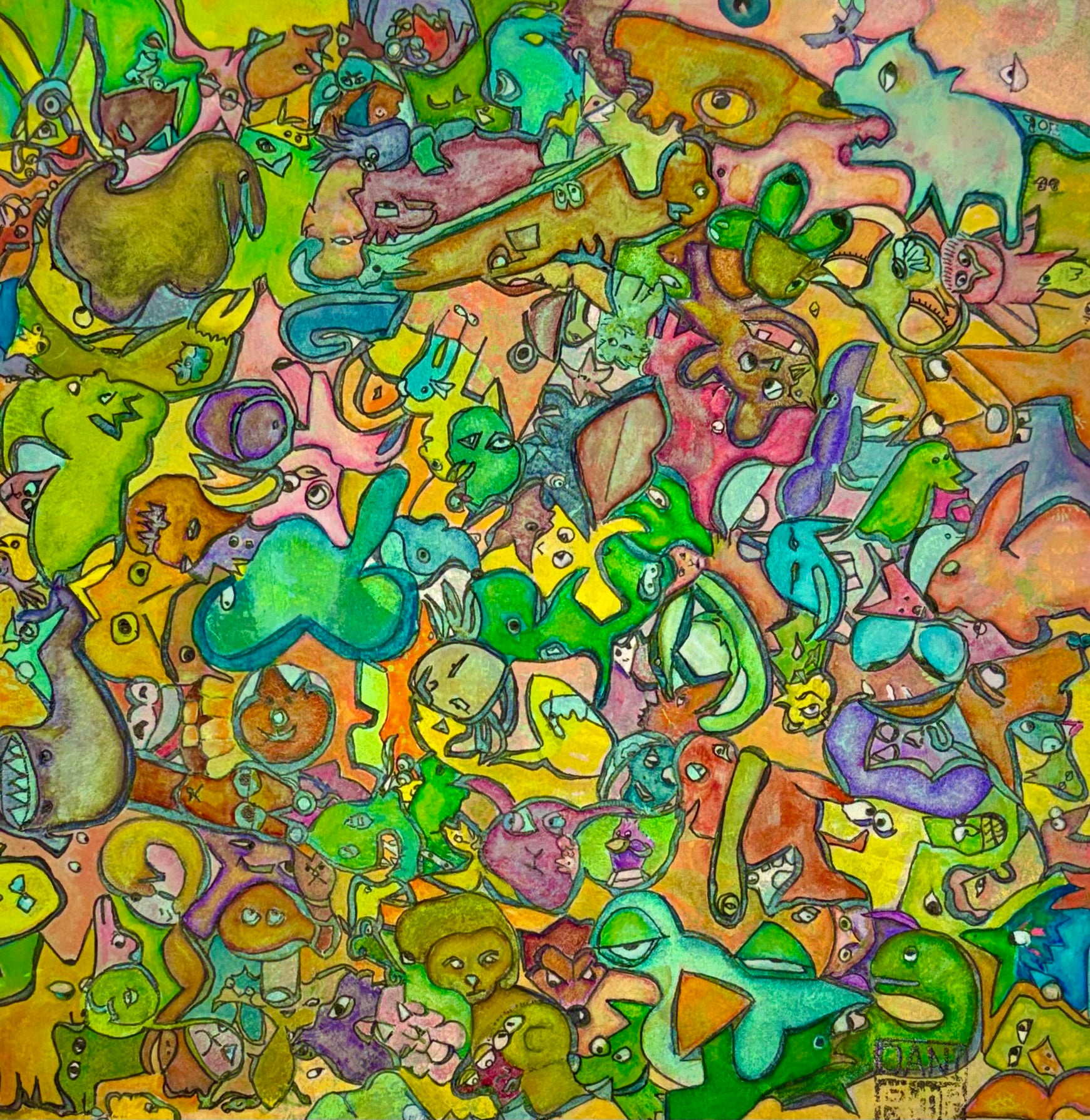 Playful Pastel Crowd - Mixed Media Art Print by DAMFunArt