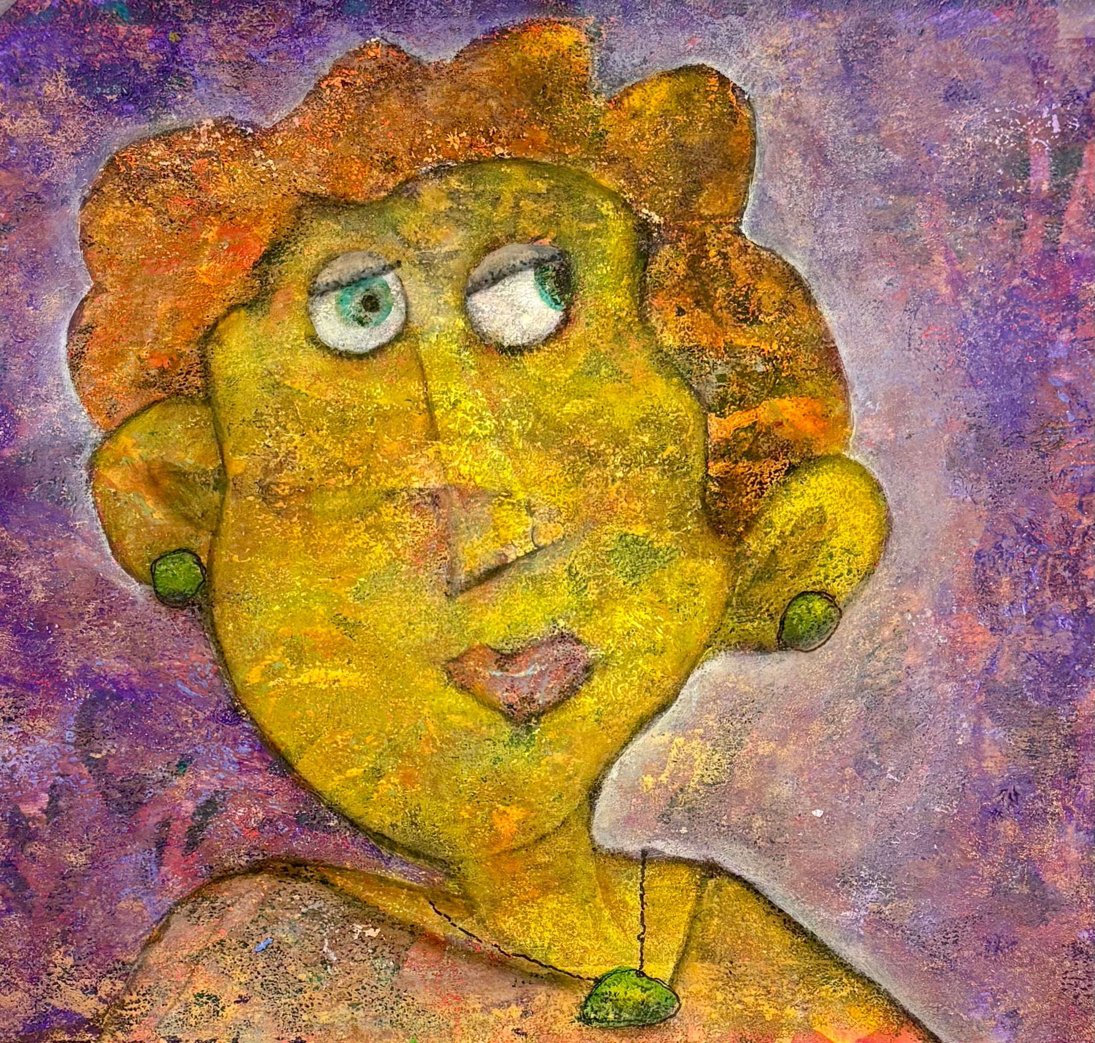 Redhead with Green Jewels - Mixed Media Art Print by DAMFunArt