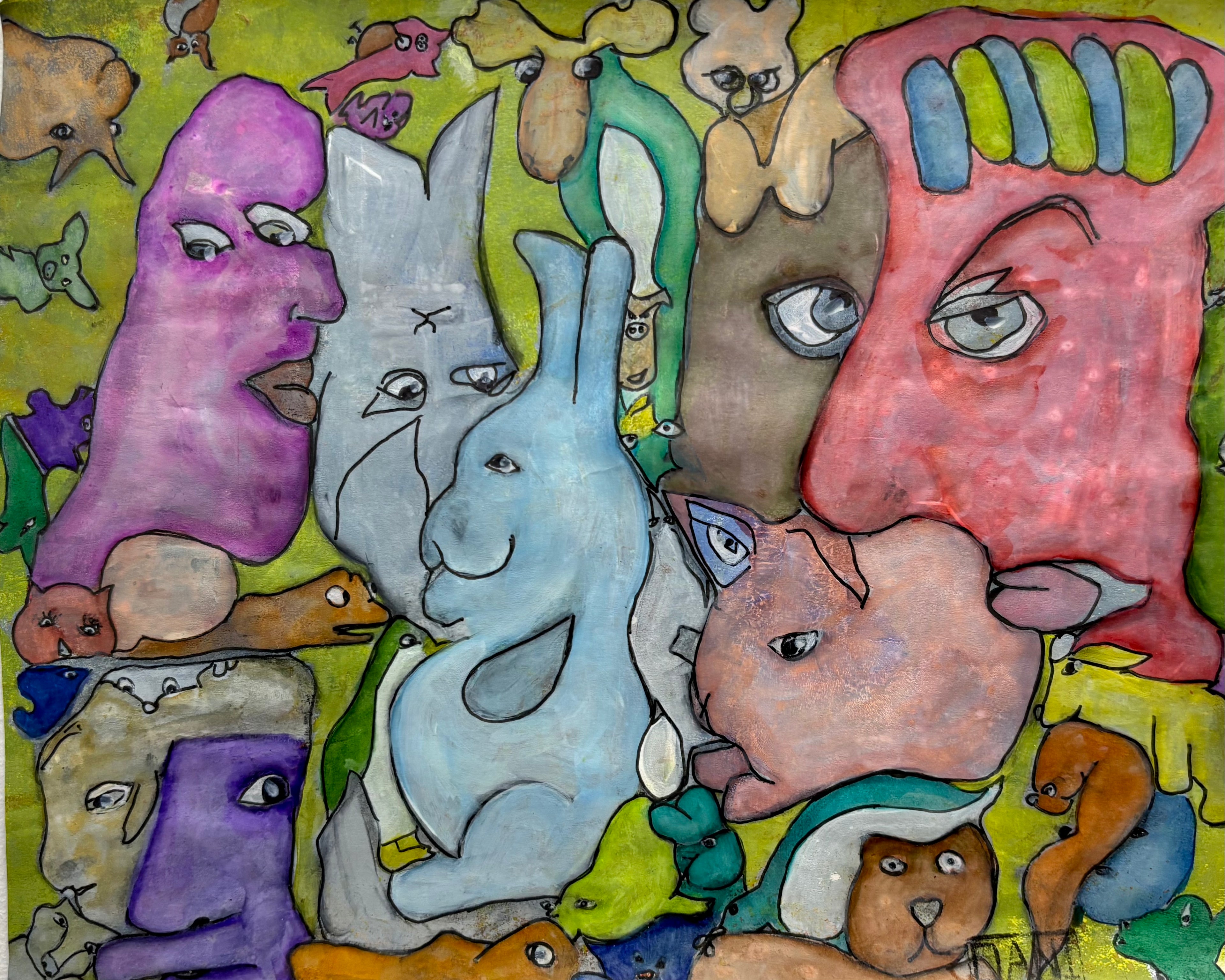 We Need a Word, Blue Bunny - Mixed Media Art Print by DAMFunArt