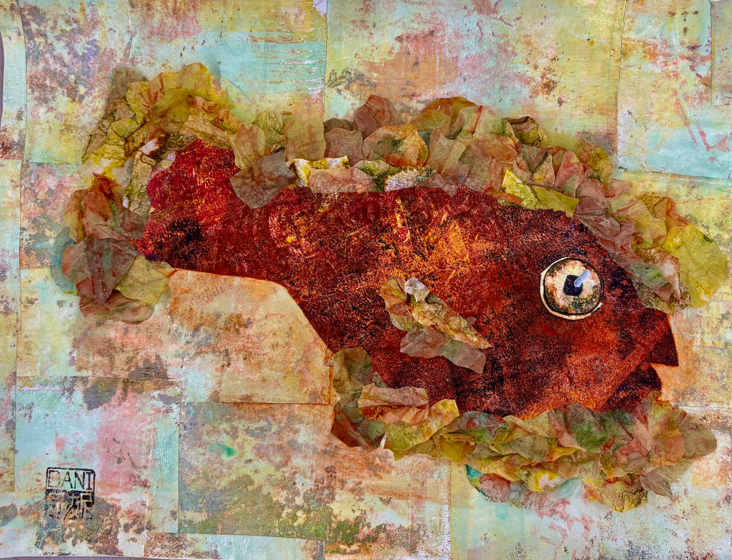 Rusty Rocky River Fish - Mixed Media Art Print by DAMFunArt