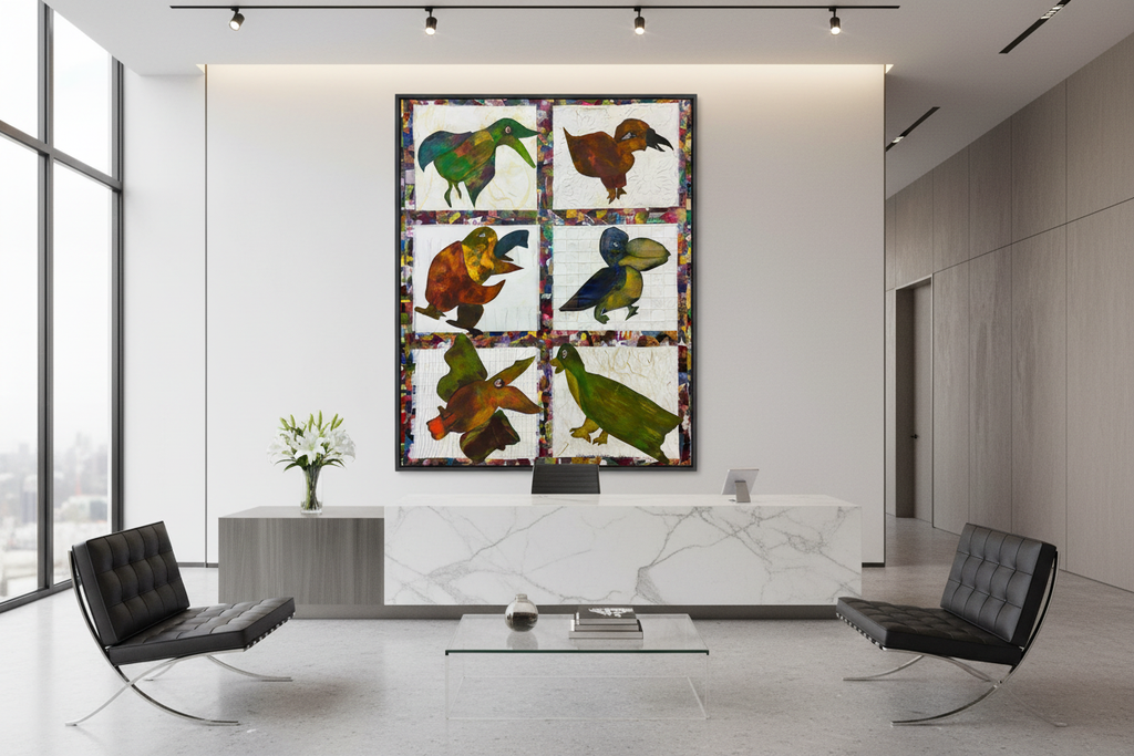 Six Birds in a Grid - Office Lobby Mockup